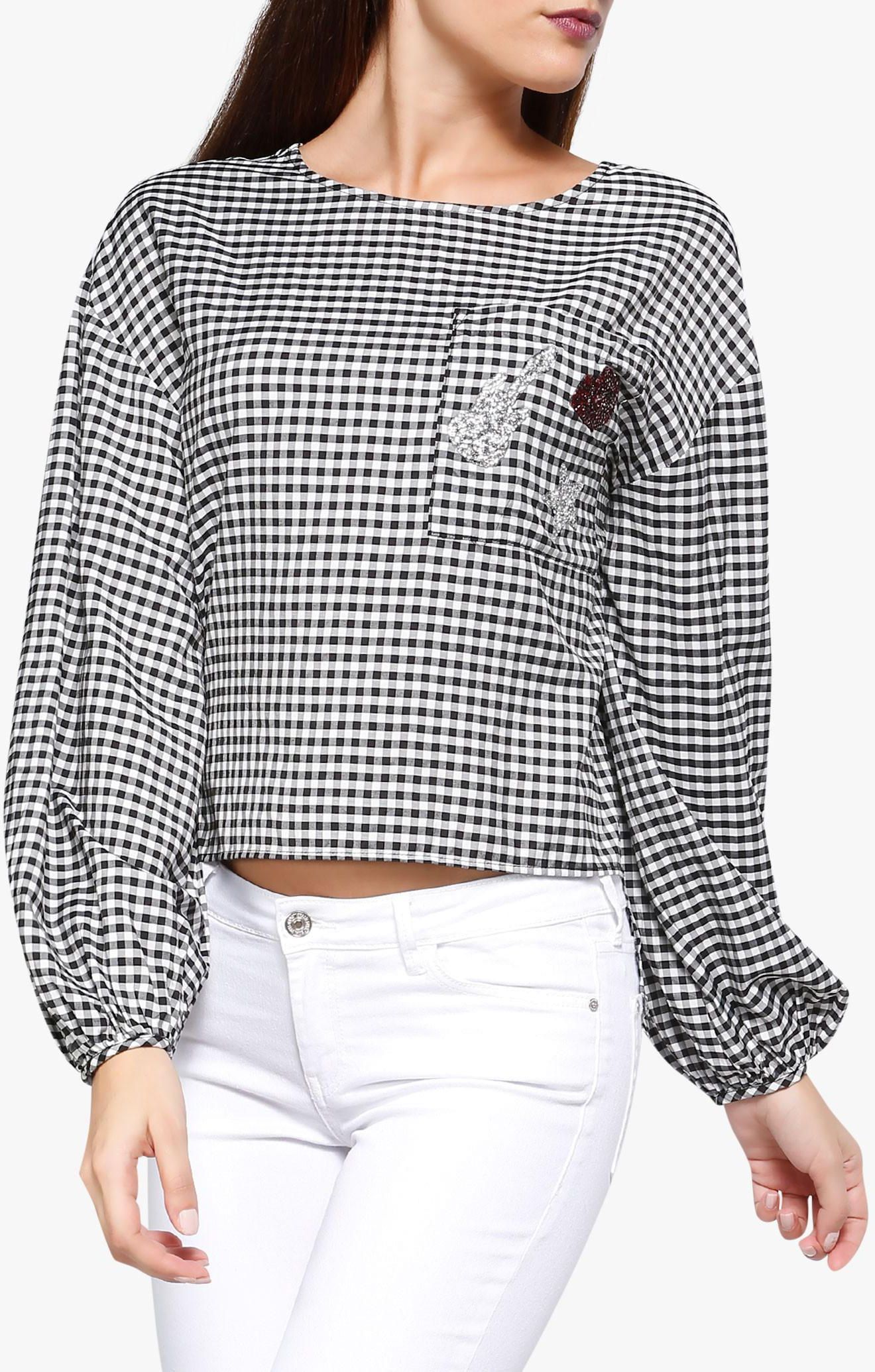 Chest-Pocket Printed Blouse