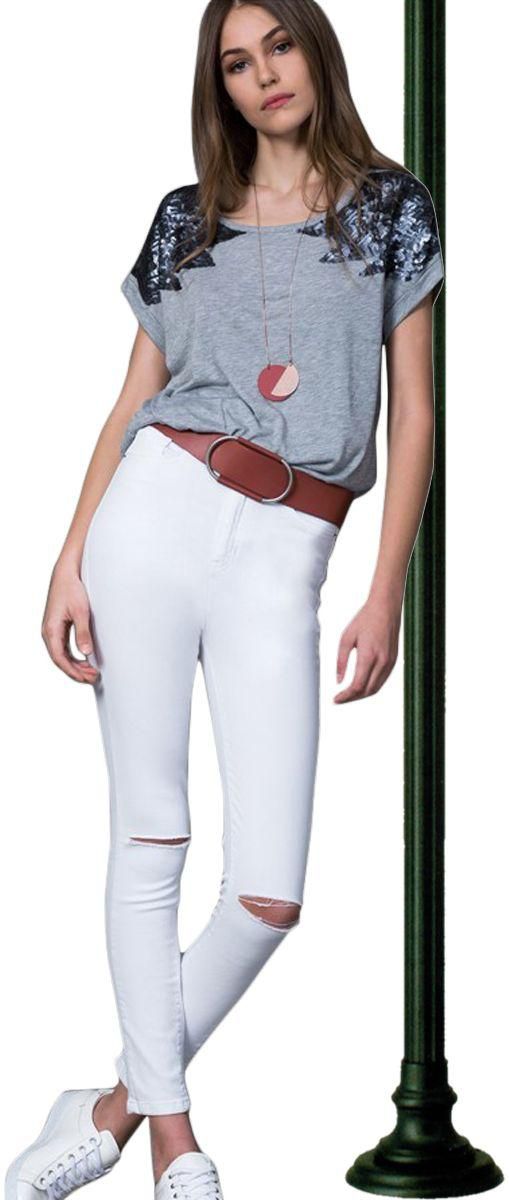 Milla by Trendyol MLWSS16EN0628 High Waist Jeans for Women - 36 EU, White
