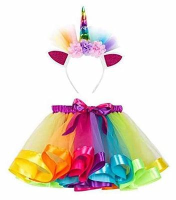 Baby Girls Rainbow Mini Tutu Skirt Party Costume Dress for Girls, Skirt and Hair Bow set, Pink and Multicolor, Layered Ballet Feature Tulle Polyester Dress