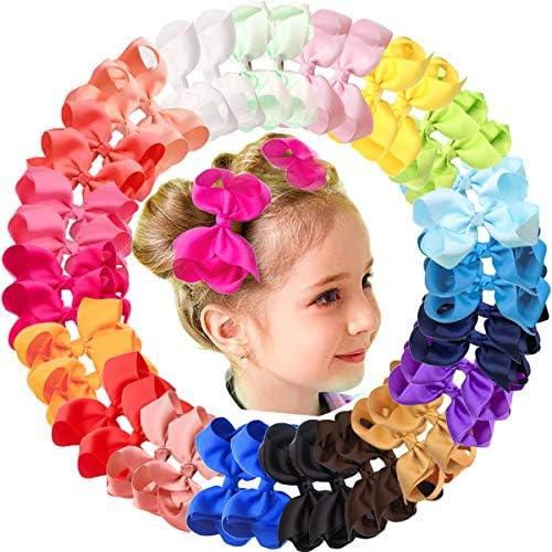 JOYOYO 40Pcs 4.5" Hair Bows Alligator Clips Grosgrain Ribbon Big Bows Clips For Girls Toddlers Kids Children 20 Colors In Pairs