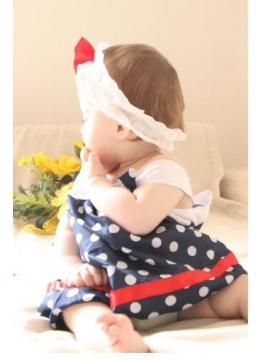 Navy blue and white dots cute baby dress/bowknot sleeveless baby girl clothing HB0066 Navy blue 6M