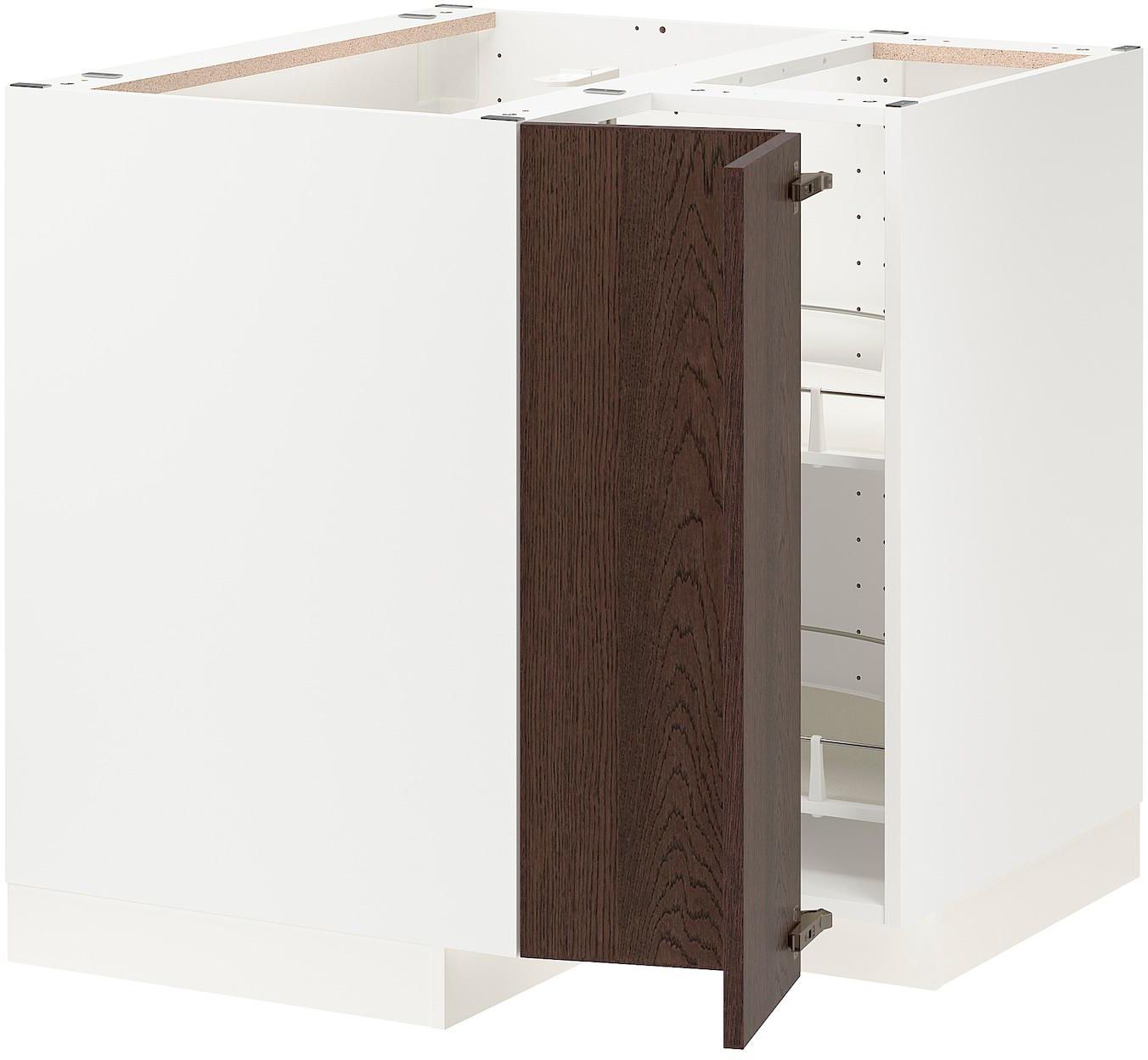METOD Corner base cabinet with carousel - white/Sinarp brown 88x88 cm