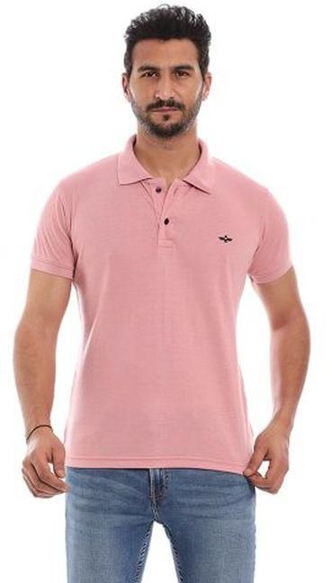 Short Sleeves Buttoned Pique Polo Shirt -pink