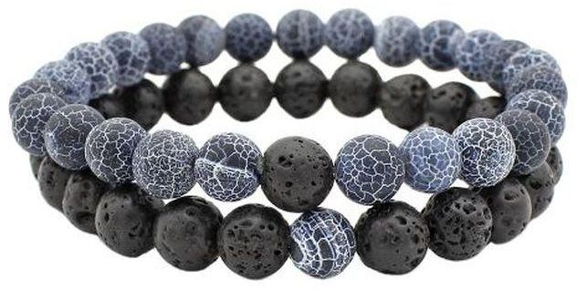 2 IN 1 Crystal Matts Stone Beads Bracelet Black,Blue Gray