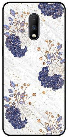 Protective Case Cover For OnePlus 7 White & Blue Floral Pattern