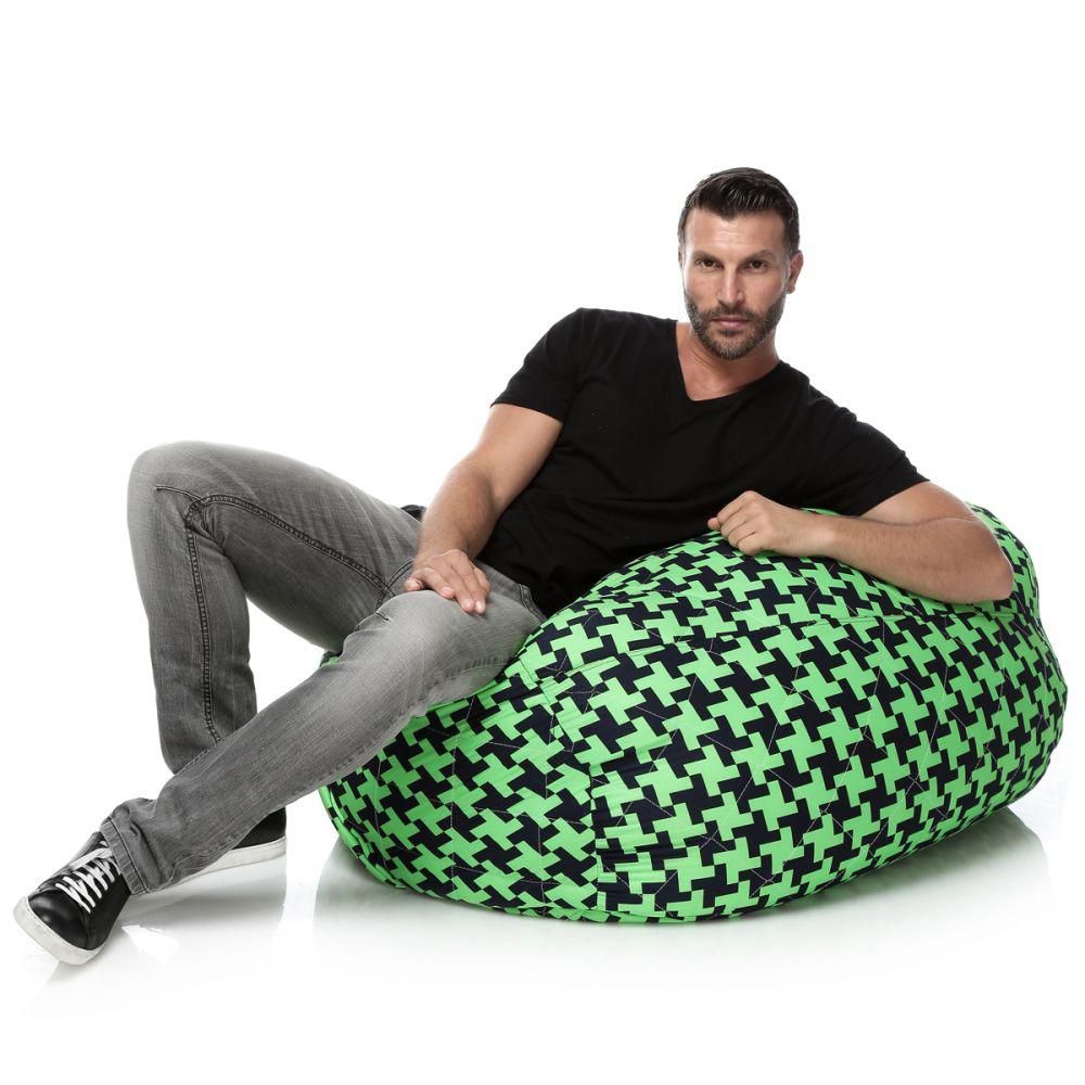Ibed Home Printed Quilted Twill Bean Bag, Green - 80 x 50 cm
