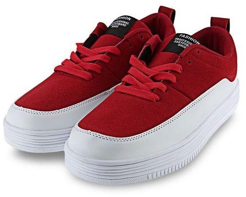 Generic Casual Patchwork Design Lace Up Male Platform Canvas Shoes - RED WITH WHITE