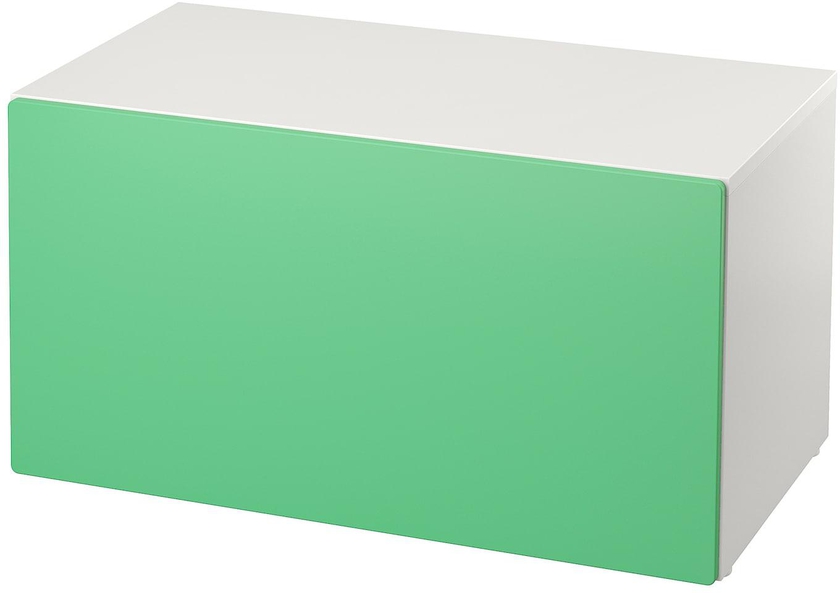 SMÅSTAD Bench with toy storage - white/green 90x52x48 cm