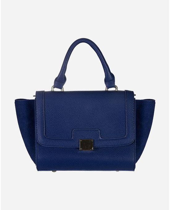 Variety Elegant Top Handle Leather Handbag - Dark Blue