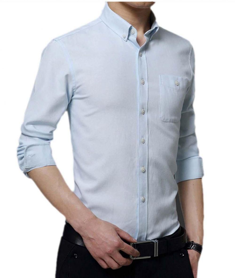 Blue Cotton Shirt Neck Shirts For Men
