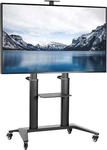 VIVO Premium Aluminum Mobile TV Cart for 32 to 120 inch Screens up to 308 lbs, LCD LED OLED 4K Smart Flat and Curved Panels, Heavy Duty Stand, Shelf, Wheels, Max VESA 1000x600, Black, STAND-TV120B