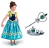 3 Pieces Elsa Anna Dress Frozen Costume With Green Crown And Wand 4-5 Years