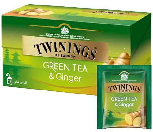 صندوق شاي اخضر اكياس من تويتتينجز بنكهة الزنجبيل - 25 كيس