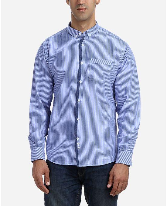 Frame Pin Stripes cotton Shirt - Blue & White