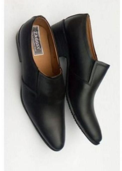 Fashion Men's Plain Pure Leather Slip On Shoes - Black