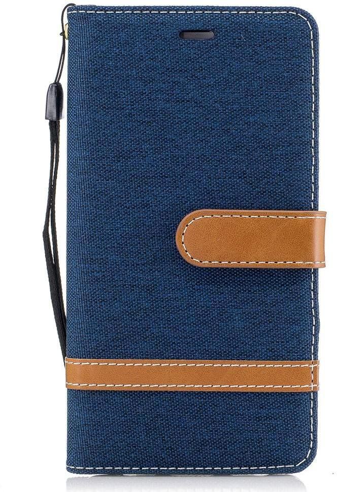 For Huawei GR5 ‫(2017) / Honor 6x ‫(2016) / Mate 9 Lite - Contrast Color Jeans Cloth Leather Phone Casing with Stand - Blue