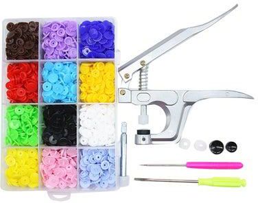 308-Piece Round Metal Ring Button Set With Fastener Snap Plier Multicolour