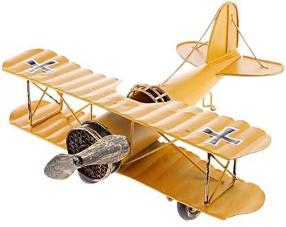 Metal Aircraft Model Biplane Toy Home Cafe Decor Kids Collectibles Yellow L 