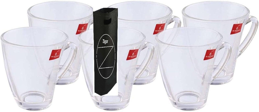 Blinkmax Glass Tea Mug Set 6 Pieces+zigor Special Bag