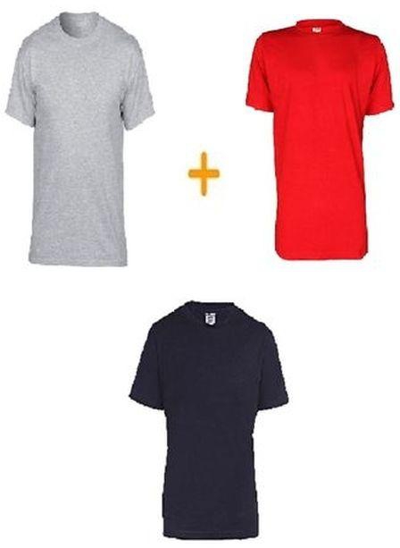 Fashion Men's Plain Round Neck Shirts (3 Packs) - Grey, Red & Navy Blue