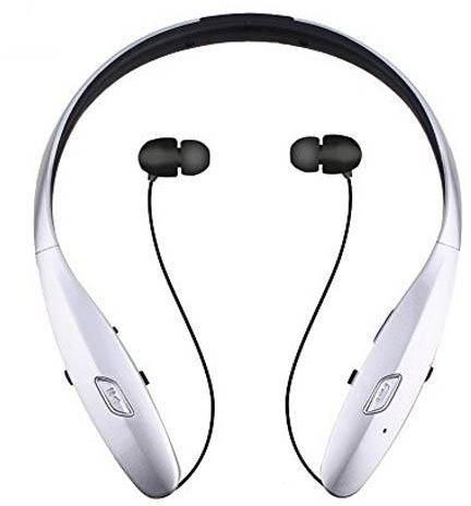 Wireless Bluetooth HBS-950  Headset with Mic Stereo Noise Cancelling Hand-free Sports Earphone Retractable Compatible with Samsung Galaxy C9 Pro, S8, S8 Plus in Silver