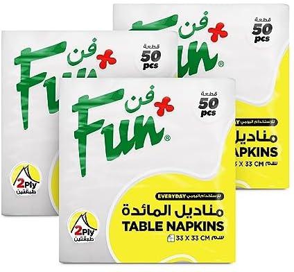 Fun Prompack Premium 2-Ply Paper Napkin Tissue Paper 33X33Cm, White, Pack Of 50 X 3