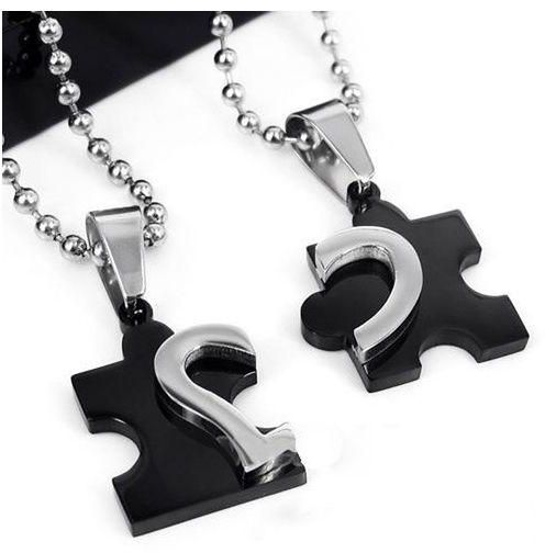 Neworldline Mens Women Couple Stainless Steel Love Heart Puzzle Pendant Necklace