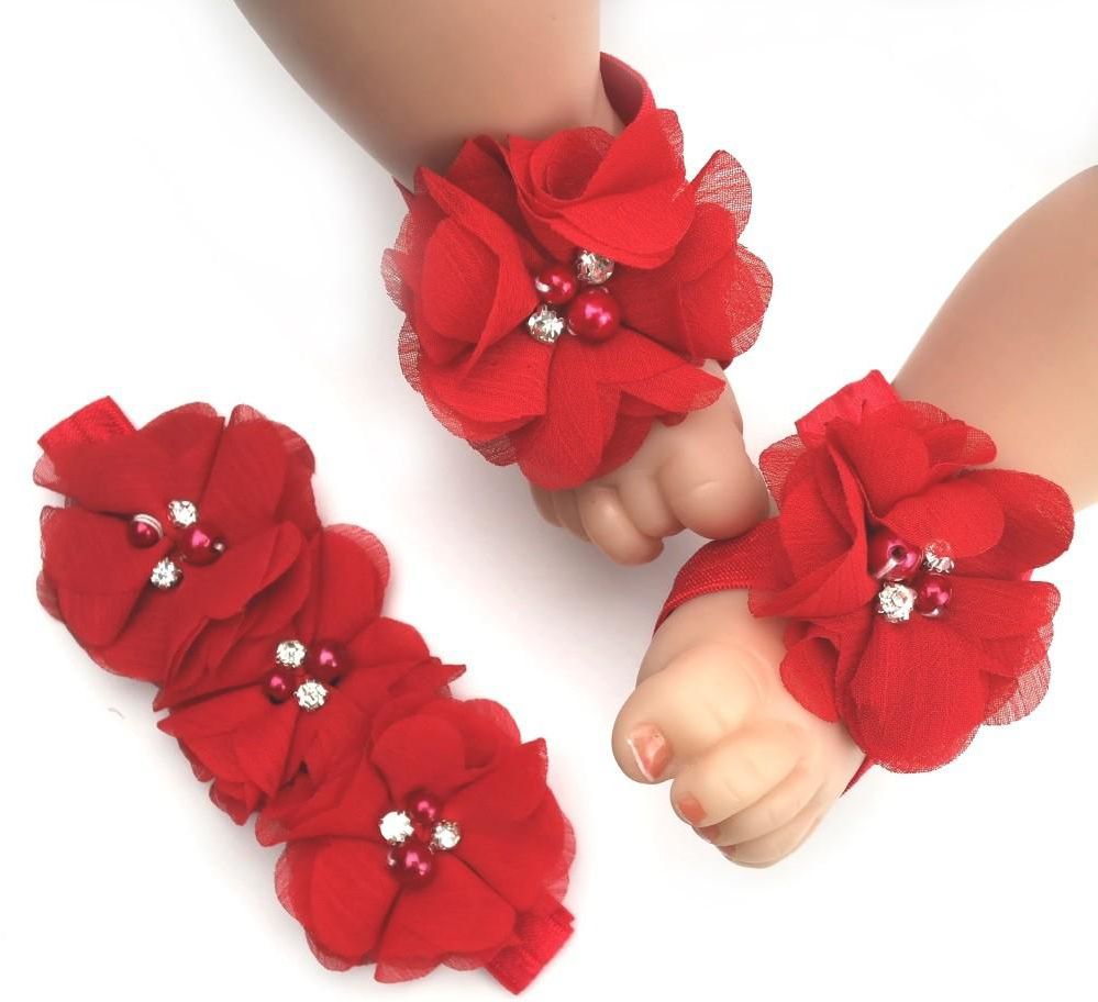 Lilian Headband and Barefoot Sandals Baby Girl Flower Set (15 Colors)