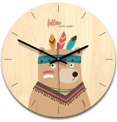 Cartoon Large Wall Clock 11 Inch Wooden Creative Clock Home Decoration Child Gift Bedroom Basswood Wall Clock MultiColour