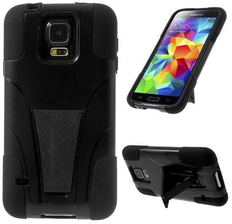 Two Pieces PC & TPU Hybrid Case with Stand for Samsung Galaxy S5 G900 - Black