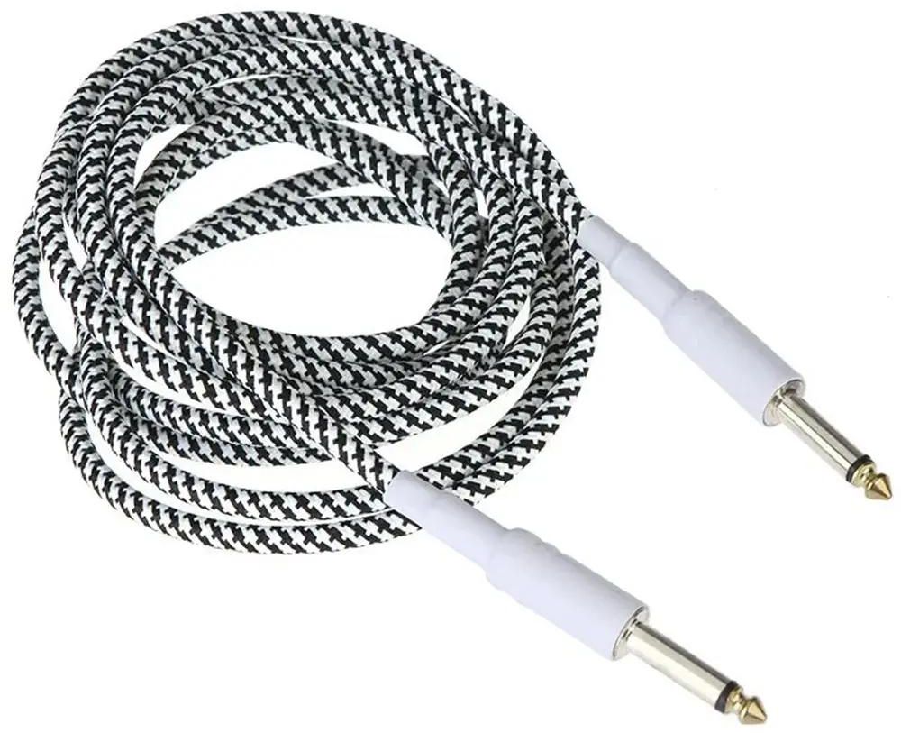 White Cloth Braided Tweed Guitar Cable Cord 1M