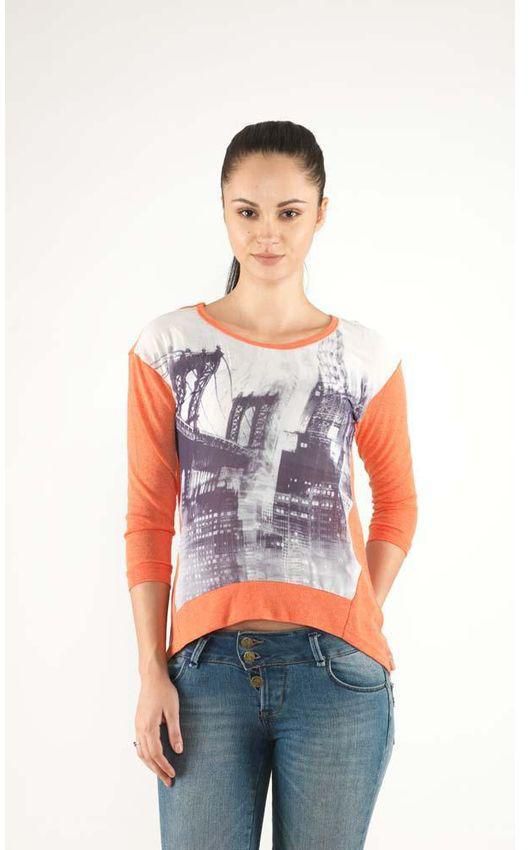 Ravin Women Orange Long Sleeve T-Shirt With Front Prints