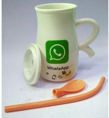 Generic WhatsApp Porcelain Mug with Cover , Spoon & Drinking Straw