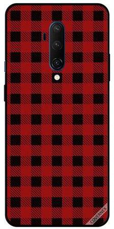 Protective Case Cover For OnePlus 7T Pro Black And Red Cloth Pattern