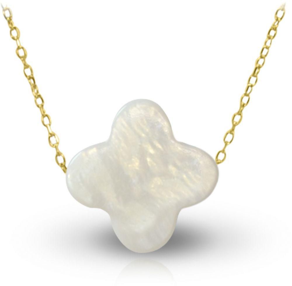 Vera Perla 18K Gold Plum Flower Shape Mother of Pearl Necklace