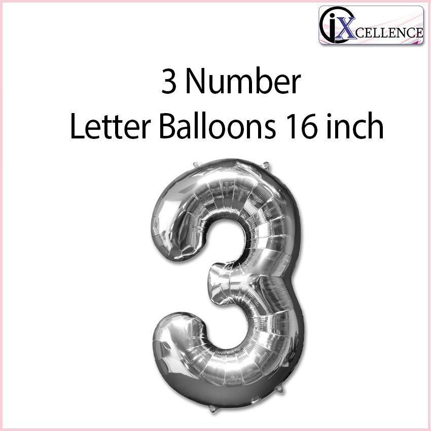Jomz Number 3 letter Balloon 16 inch toys for girls (Silver)