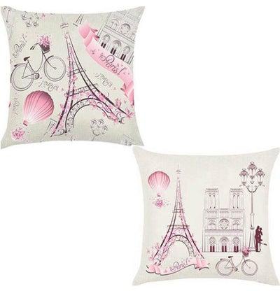 Set Of 2 Cotton Cushion Cover كتان Pink Paris 18x18بوصة