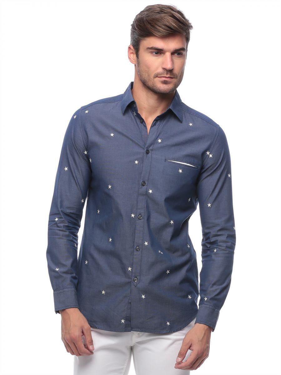 Diesel Blue Cotton Shirt Neck Shirts For Men