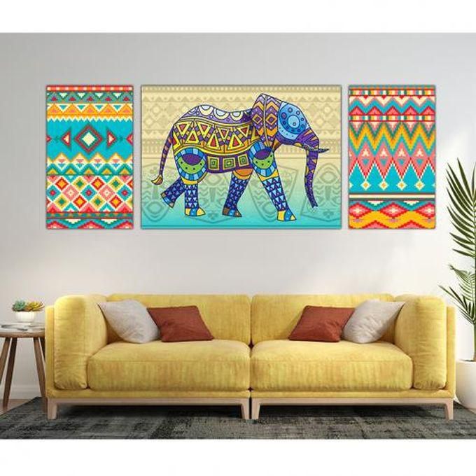 Home Art Tableau تابلوه مودرن للحائط , ,تصميم الفن الافريق ,الفيل,تصميم يناسب جميع الديكورات -3قطع