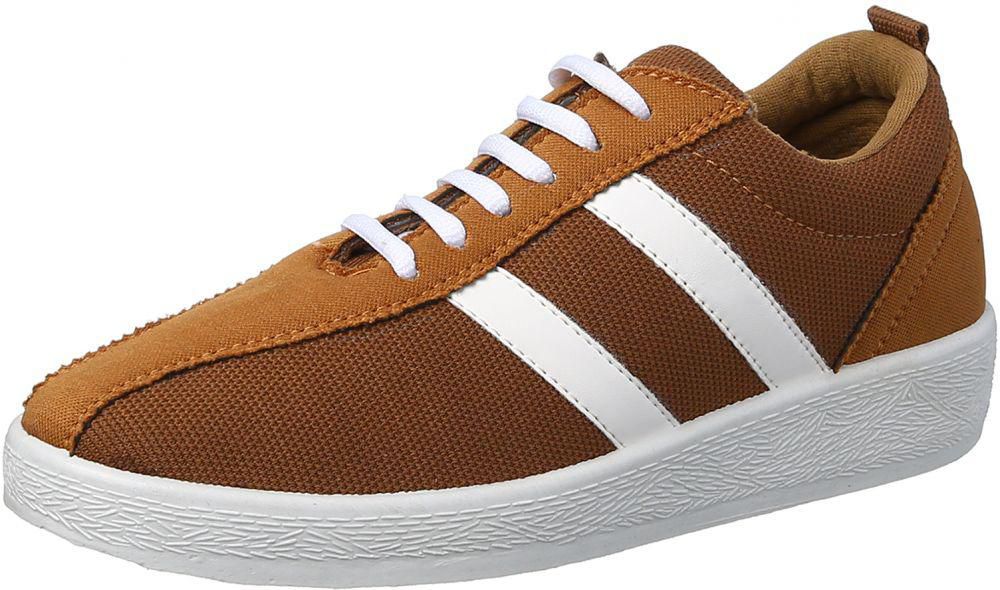 Salerno Textile Lace-Up Leather Side Panels Fashion Sneakers with Pull-Tab For Men - Camel