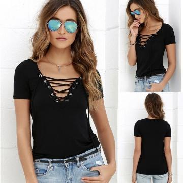 Women Loose Short Sleeve Cotton Casual Blouse Shirt Tops Fashion Summer T-shirt black s