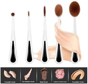 5-Piece Oval Makeup Brushes Set With Holder White