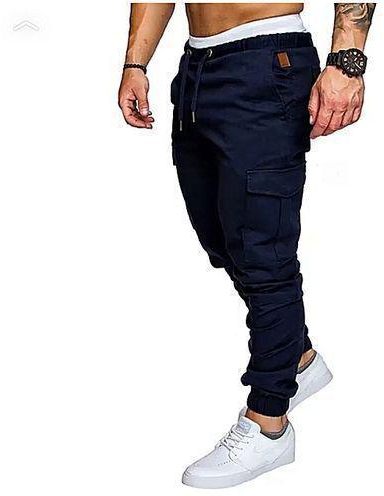Generic Navy Blue Men's Cargo Pants- Stylish Pocketed.