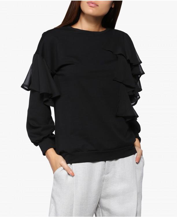 Black Frill Sleeve Sweatshirt
