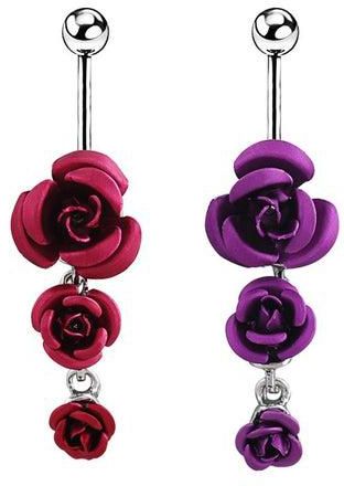 2-Piece 316L Surgical Steel Rose Designed Belly Rings