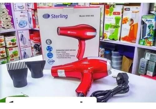 Sterling Home And Salon Hair Dryer Blow Dry Machine.2 Air Speed Setting (Low/High) Press the cold air button and keep your favorite look all day.  Professional cord with Cable tie 