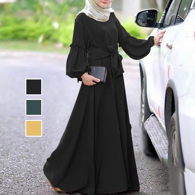 Women Dress Long Sleeve Ruffle Maxi Long Dress Kaftan - 4 Sizes (3 Colors)
