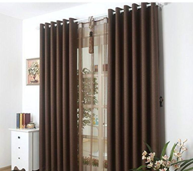 Suede Turkish And Chiffon View Curtains - 3 Pcs
