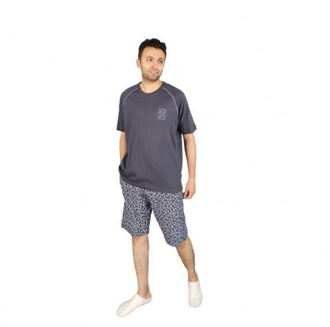 Jet Men Summer Pajama Set Printed Top &Printed Short -Dark Grey
