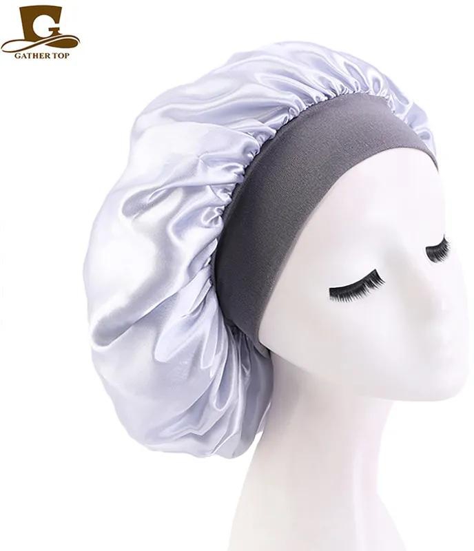 GTOP Wholesale High Quality Elastic Band Polyester Big Size Wide Band Adjustable Bonnet Hair Cover Bonnet Satin Sleep Cap Bonnet